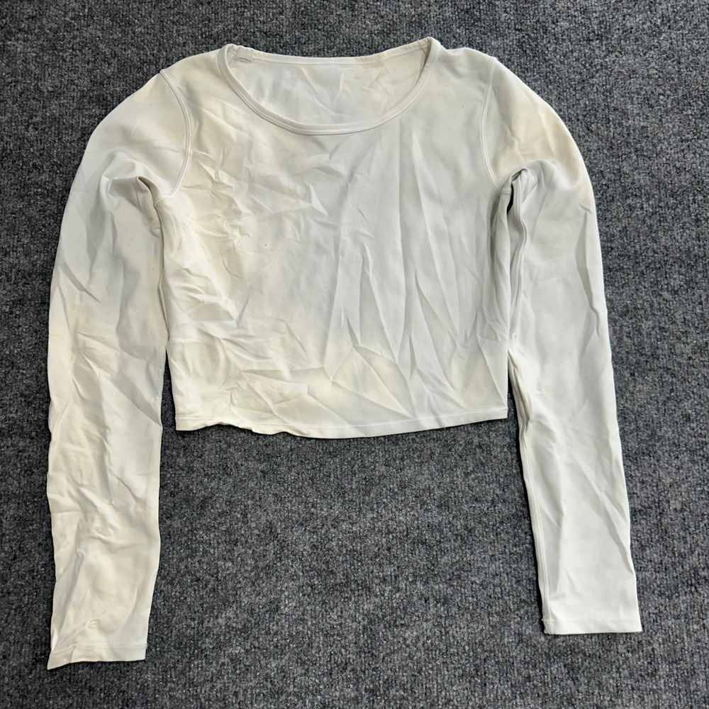 Lululemon Crop Top Womens Size 6 White Long Sleeve Athletic Yoga Slim Fit Stain